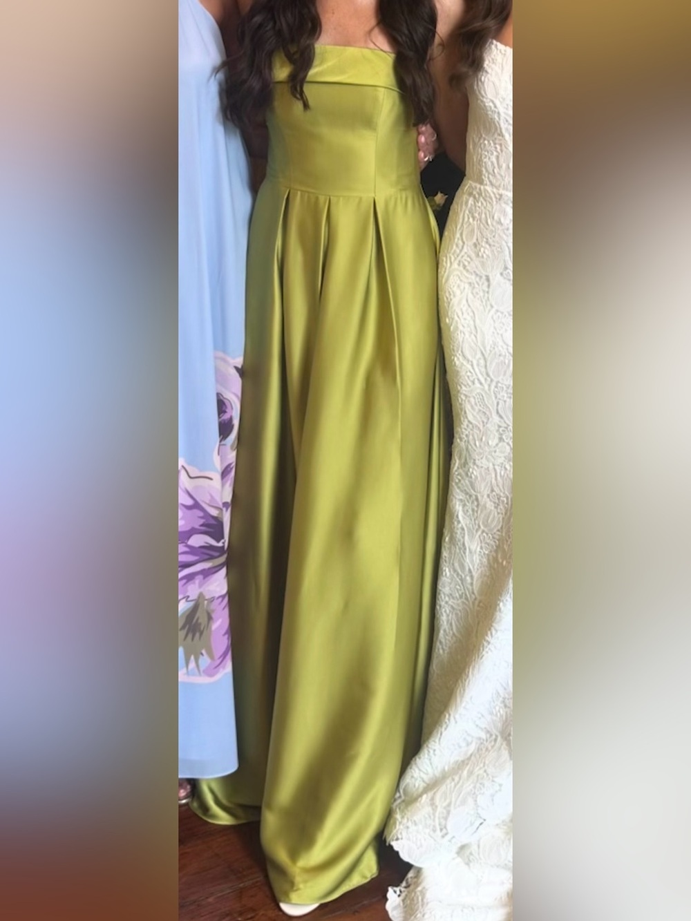 Azazie Lucienne - Lemongrass A-Line Strapless Satin Evening/Bridesmaid Dress